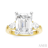 1/2 Ctw Tri-Mount Emerald Shape Center Pear and Round Cut Diamond Semi-Mount Engagement Ring in 14K Yellow and White Gold